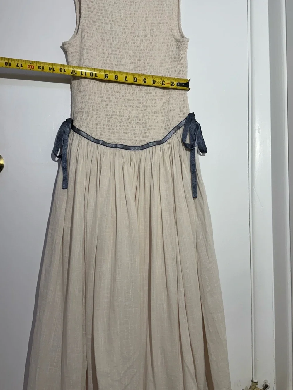 NWOT Free People Nightingale Solid Midi Dress with Navy Tie - Picture 11 of 13
